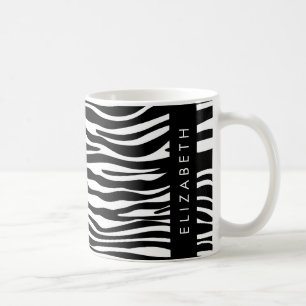 Zebra tryck, Rand, svart och vitt, ditt namn Kaffemugg