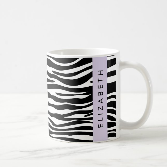 Zebra tryck, Rand, svart och vitt, ditt namn Kaffemugg (Höger)