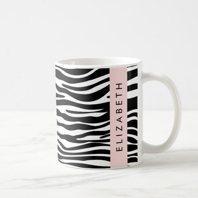 Zebra tryck, Rand, svart och vitt, ditt namn Kaffemugg (Höger)