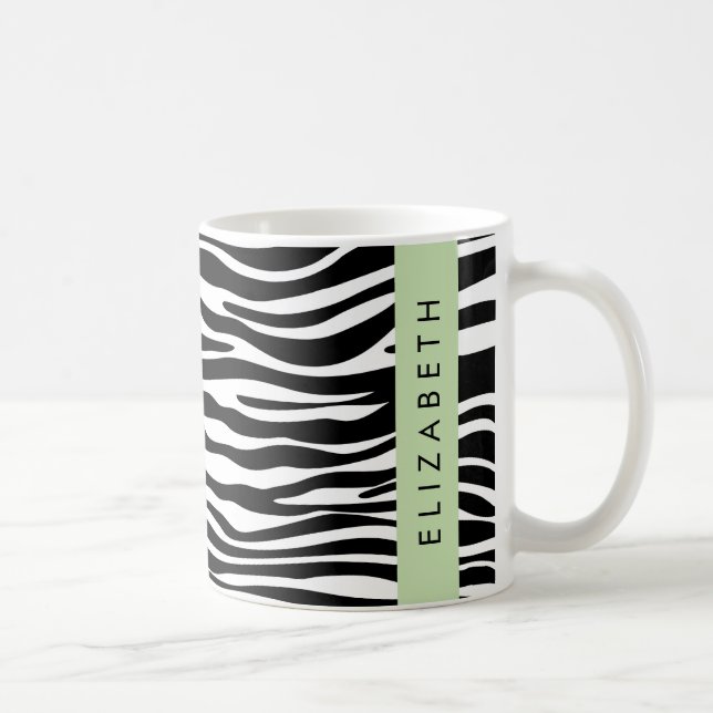 Zebra tryck, Rand, svart och vitt, ditt namn Kaffemugg (Höger)