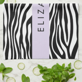 Zebra tryck, Rand, svart och vitt, ditt namn Kökshandduk