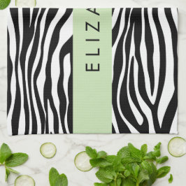 Zebra tryck, Rand, svart och vitt, ditt namn Kökshandduk
