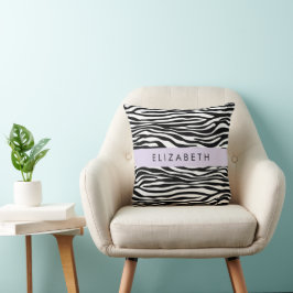 Zebra tryck, Rand, svart och vitt, ditt namn Kudde
