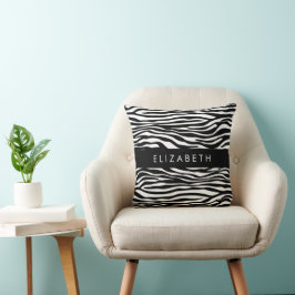 Zebra tryck, Rand, svart och vitt, ditt namn Kudde