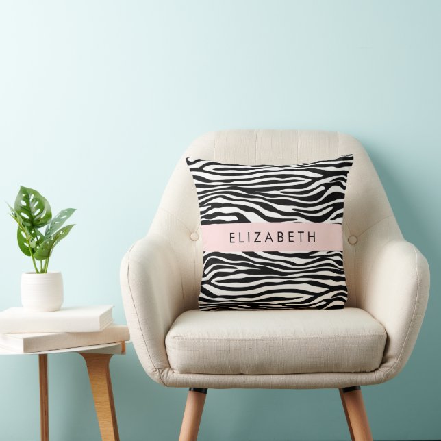 Zebra tryck, Rand, svart och vitt, ditt namn Kudde (Stol)