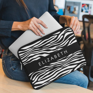 Zebra tryck, Rand, svart och vitt, ditt namn Laptop Fodral