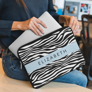 Zebra tryck, Rand, svart och vitt, ditt namn Laptop Fodral