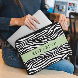 Zebra tryck, Rand, svart och vitt, ditt namn Laptop Fodral