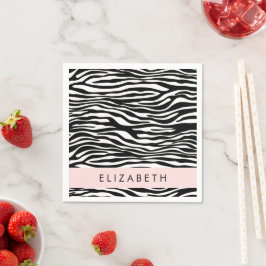 Zebra tryck, Rand, svart och vitt, ditt namn Pappersservett