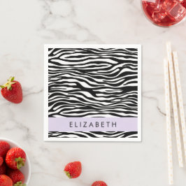 Zebra tryck, Rand, svart och vitt, ditt namn Pappersservett