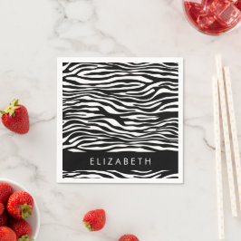 Zebra tryck, Rand, svart och vitt, ditt namn Pappersservett