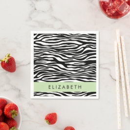 Zebra tryck, Rand, svart och vitt, ditt namn Pappersservett