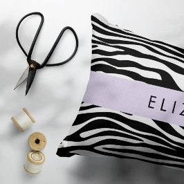 Zebra tryck, Rand, svart och vitt, ditt namn Prydnadskudde