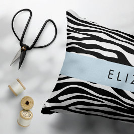 Zebra tryck, Rand, svart och vitt, ditt namn Prydnadskudde