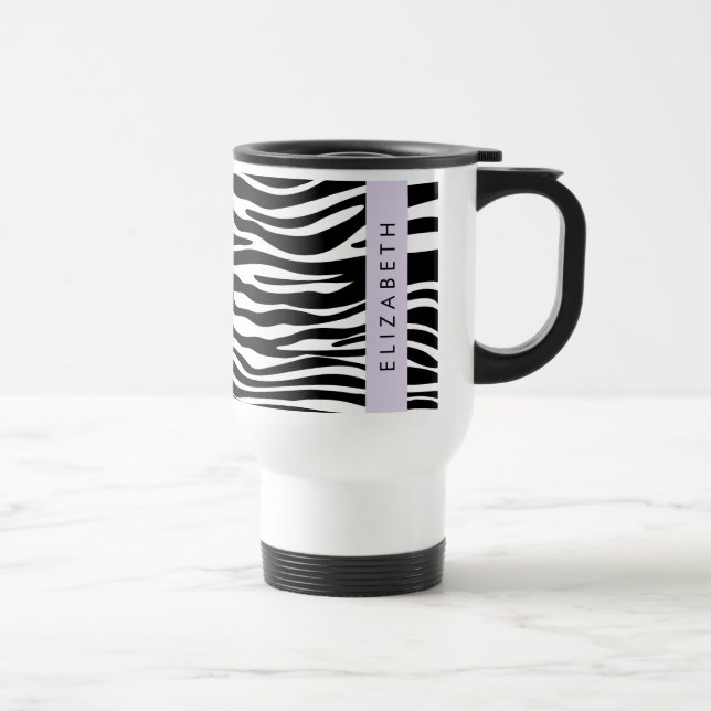 Zebra tryck, Rand, svart och vitt, ditt namn Resemugg (Höger)