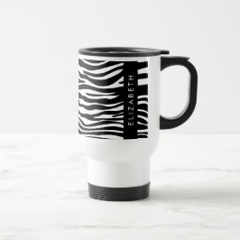 Zebra tryck, Rand, svart och vitt, ditt namn Resemugg