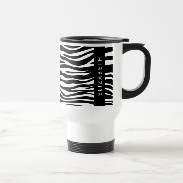 Zebra tryck, Rand, svart och vitt, ditt namn Resemugg (Höger)