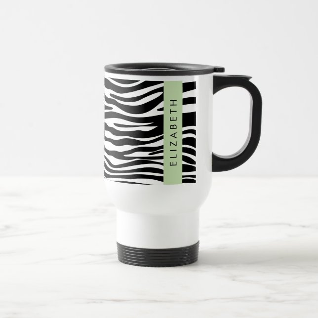 Zebra tryck, Rand, svart och vitt, ditt namn Resemugg (Höger)