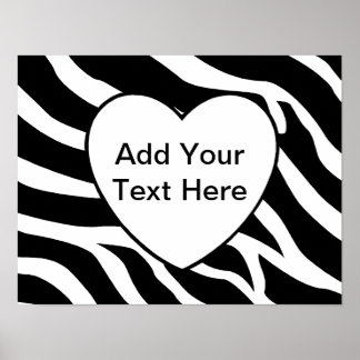 Zebra tryck Rand White Heart Poster