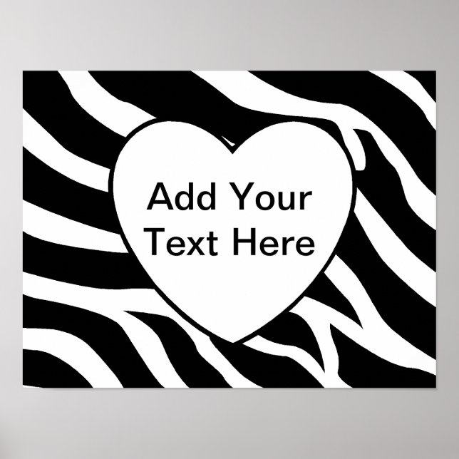 Zebra tryck Rand White Heart Poster (Framsidan)