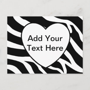 Zebra tryck Rand White Heart Vykort