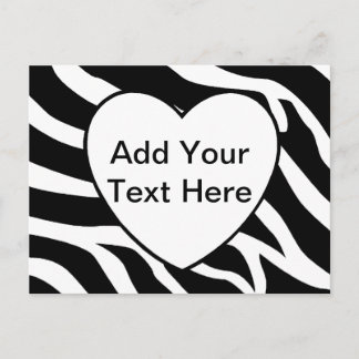 Zebra tryck Rand White Heart Vykort