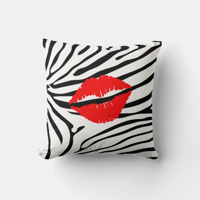 Zebra tryck Red Lipstick Girly Kudde (Framsida)
