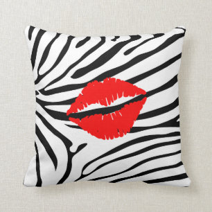 Zebra tryck Red Lipstick Girly Kudde