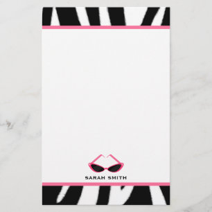 Zebra tryck & Retro rosa solglasögon Brevpapper