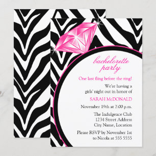 Zebra tryck & Ring Bachelorette Party Inbjudningar