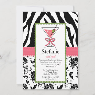 zebra tryck Rosa Martini Bachelorette-inbjudan Inbjudningar
