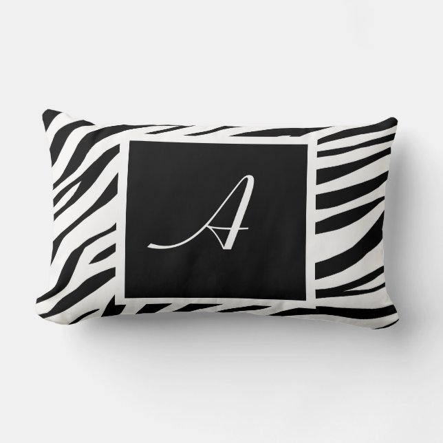 Zebra tryck Svartvit monogram Lumbar Pillow Lumbarkudde (Framsida)
