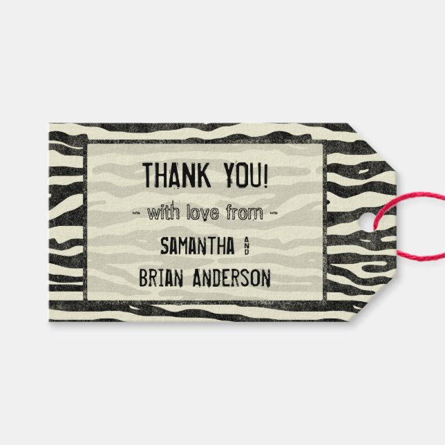 Zebra tryck Tack Bröllopsfest Elegant Rand Presentetikett (Framsidan (Horisontell))