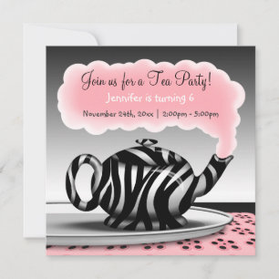 Zebra tryck Tekanna Tea Party födelsedag Inbjudningar