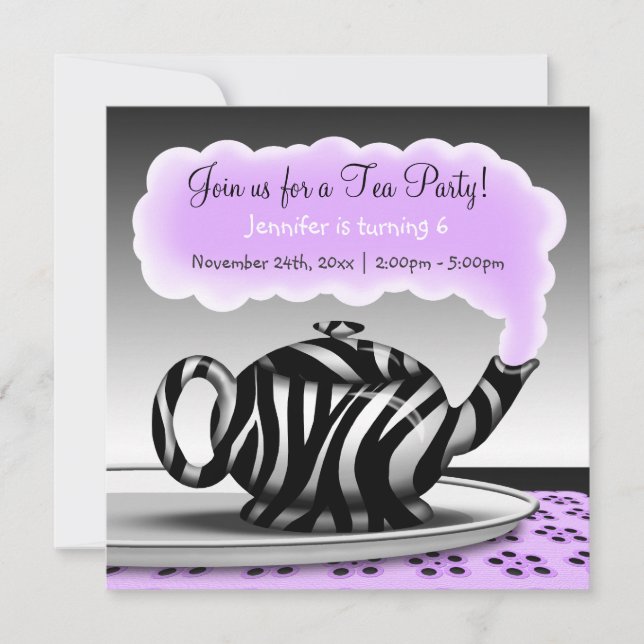 Zebra tryck Tekanna Tea Party födelsedag Inbjudningar (Framsida)