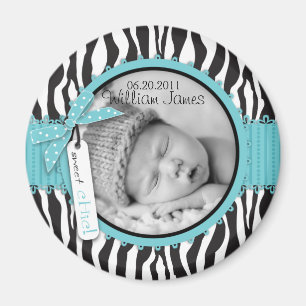 zebra tryck Turcoise Accent Birth-meddelande Magnet