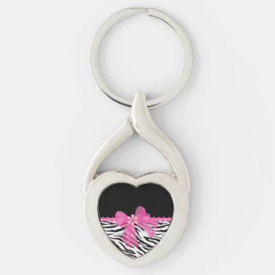Zebra tryck twisted heart silverfärgad nyckelring