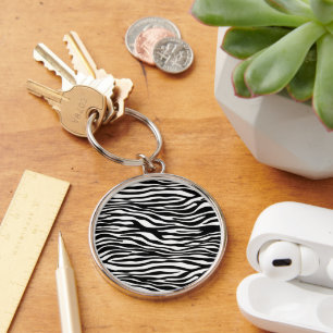 Zebra tryck, Zebra ränder, svart och vitt Rund Silverfärgad Nyckelring