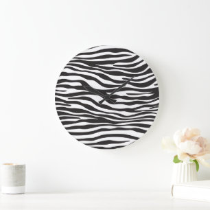 Zebra tryck, Zebra ränder, svart och vitt Stor Klocka