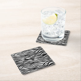 Zebra tryck, Zebra ränder, svart och vitt Underlägg Papper Kvadrat