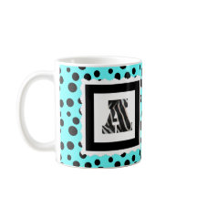 Zebra tryckbrev "A" på Aqua/svart polka dots