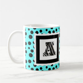 Zebra tryckbrev "A" på Aqua/svart polka dots Kaffemugg