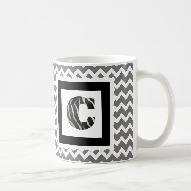 Zebra tryckbrev "C" på grått-/vitsparre Kaffemugg (Höger)