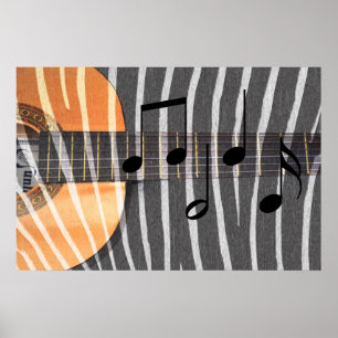Zebra tryckgitarren med noterar poster
