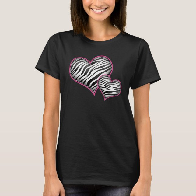 Zebra tryckhjärtaT-tröja T Shirt (Framsida)