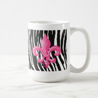 Zebra tryckkaffemugg med shock rosa Fleur de Lis Kaffemugg