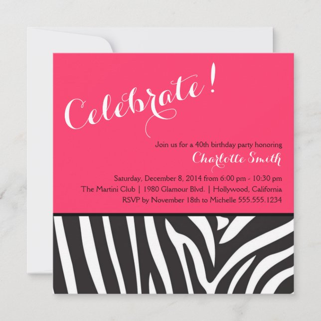 Zebra tryckpartyinbjudan inbjudningar (Framsida)