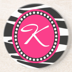 Zebra tryckshock rosa cirklar den Monogrammed Underlägg Sandsten