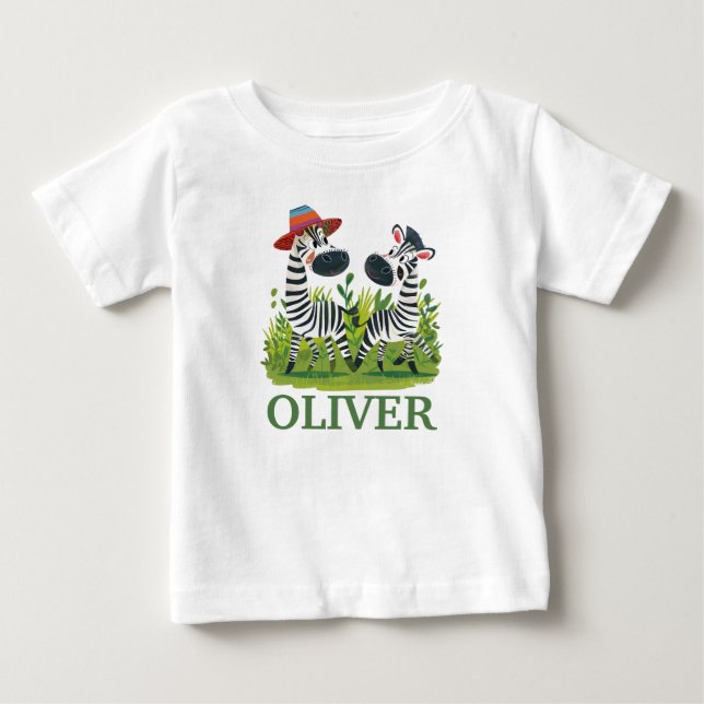 Zebra-Twillingar i Vilden och Personligen Namn T Shirt (Framsida)