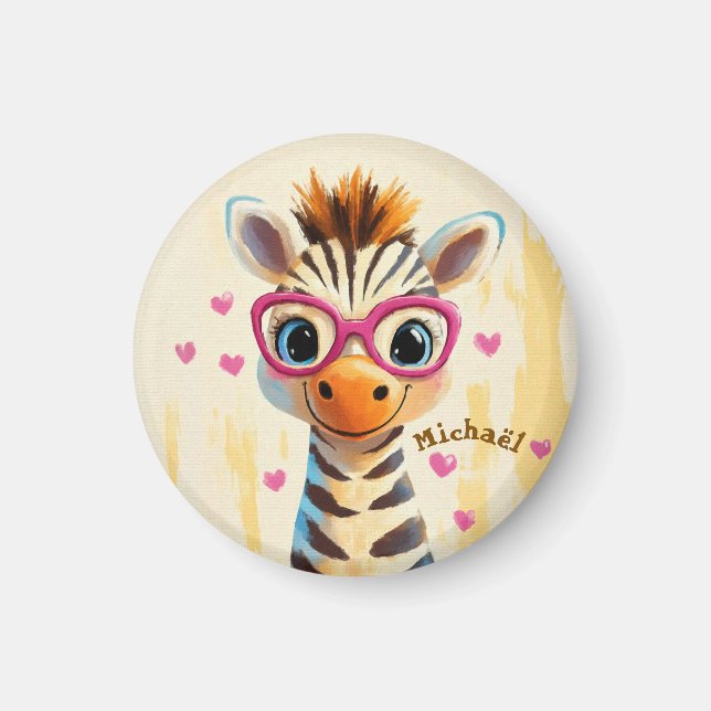 Zebra Valentine's Day Heart Badge - Kids School  Magnet (Framsidan)